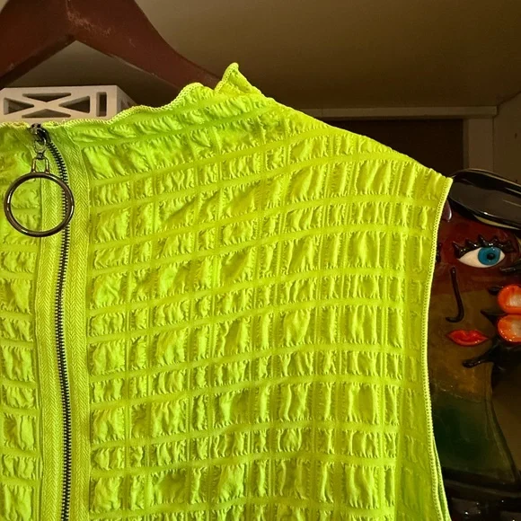 IC Collection Lime Sleeveless High Neck Textured Dress Merrow jacket XS - Picture 11 of 12